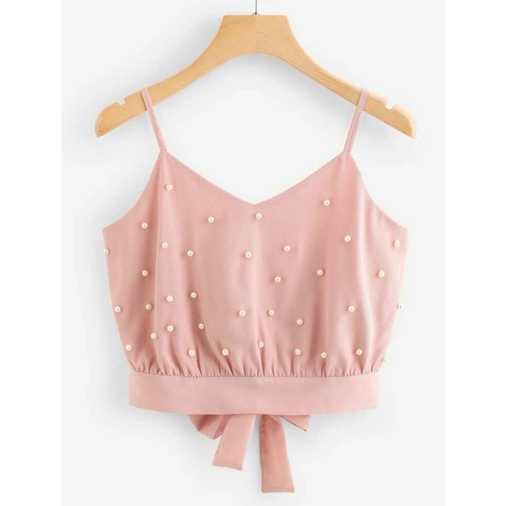 Faux Pearls Chiffon Self tie Cami Top